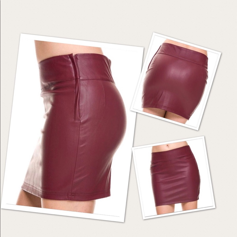 Burgundy leather skirt